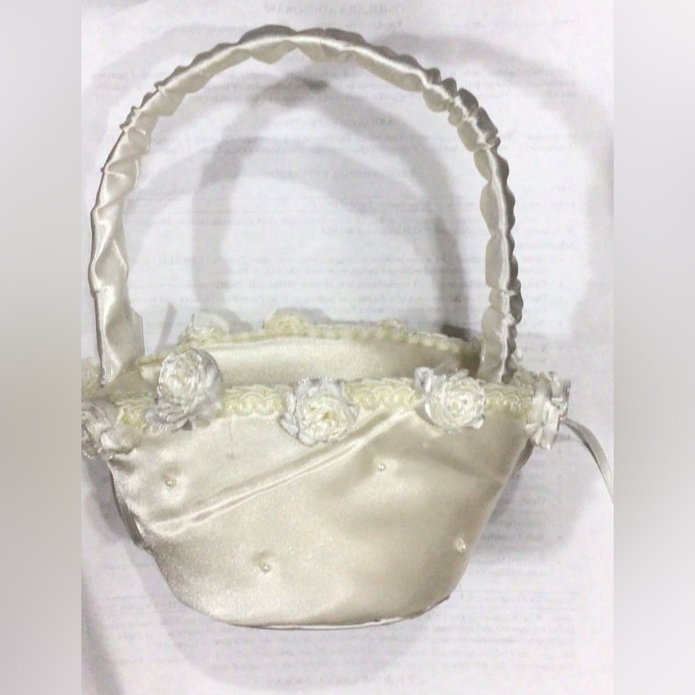 Elegant White Satin Flower Girl Basket
